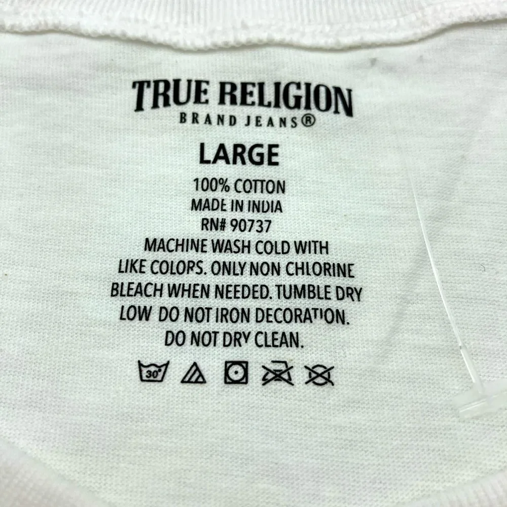 NWOT True Religion 100% Cotton White Silver Logo Men's T-Shirt L